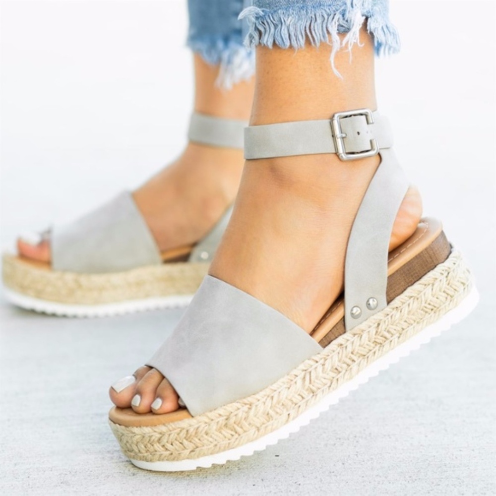 HELLO SPRING Comfy Wedges - GREY - Picture 1 of 2